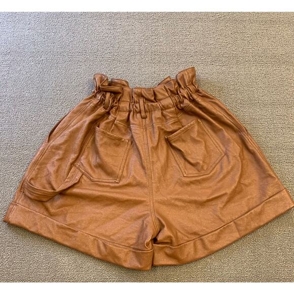 Ronny Kobo Women Large Brown Faux Leather Paperbag Shorts - Picture 2 of 13